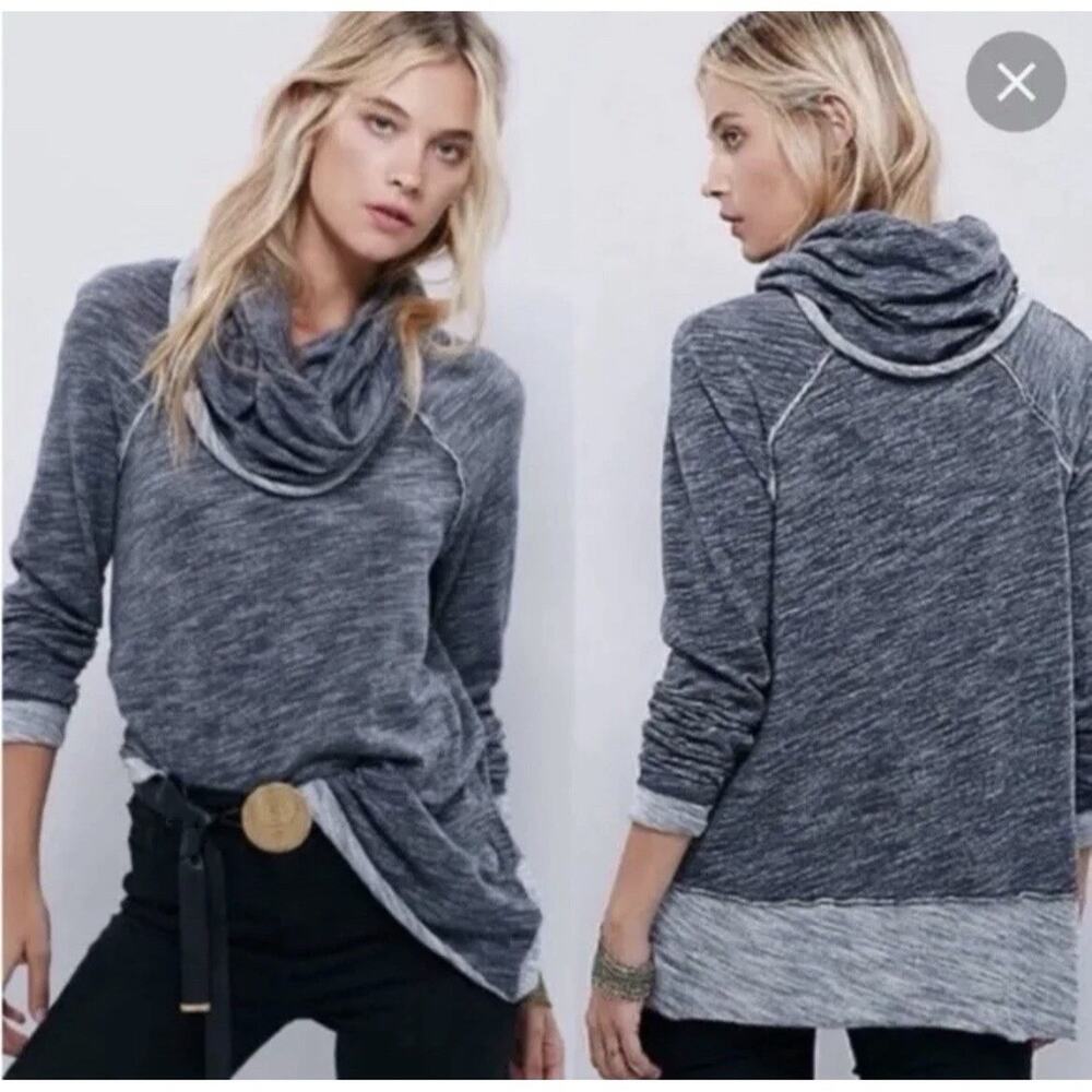 FP Beach Cocoon Cowl Neck Pullover Gray Relaxed O/S Coastal Sweatshirt Top